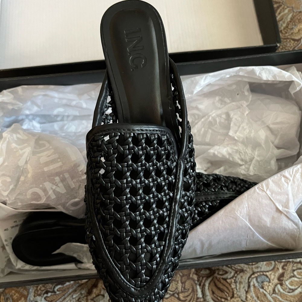 INC International Concepts Women's Black Woven Slip-On Shoes